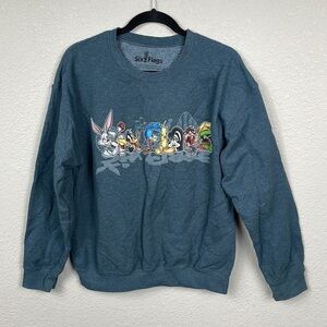 Vintage Six Flags Looney Tunes Sweatshirt Comfy Soft Gray Sz M